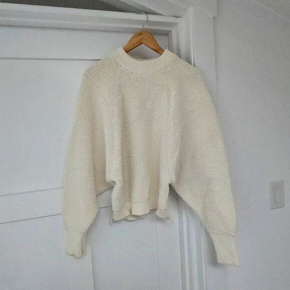 DKNY Pure Chenille Puff Sleeve Crewneck Sweater in Bone Ivory - Picture 6 of 16